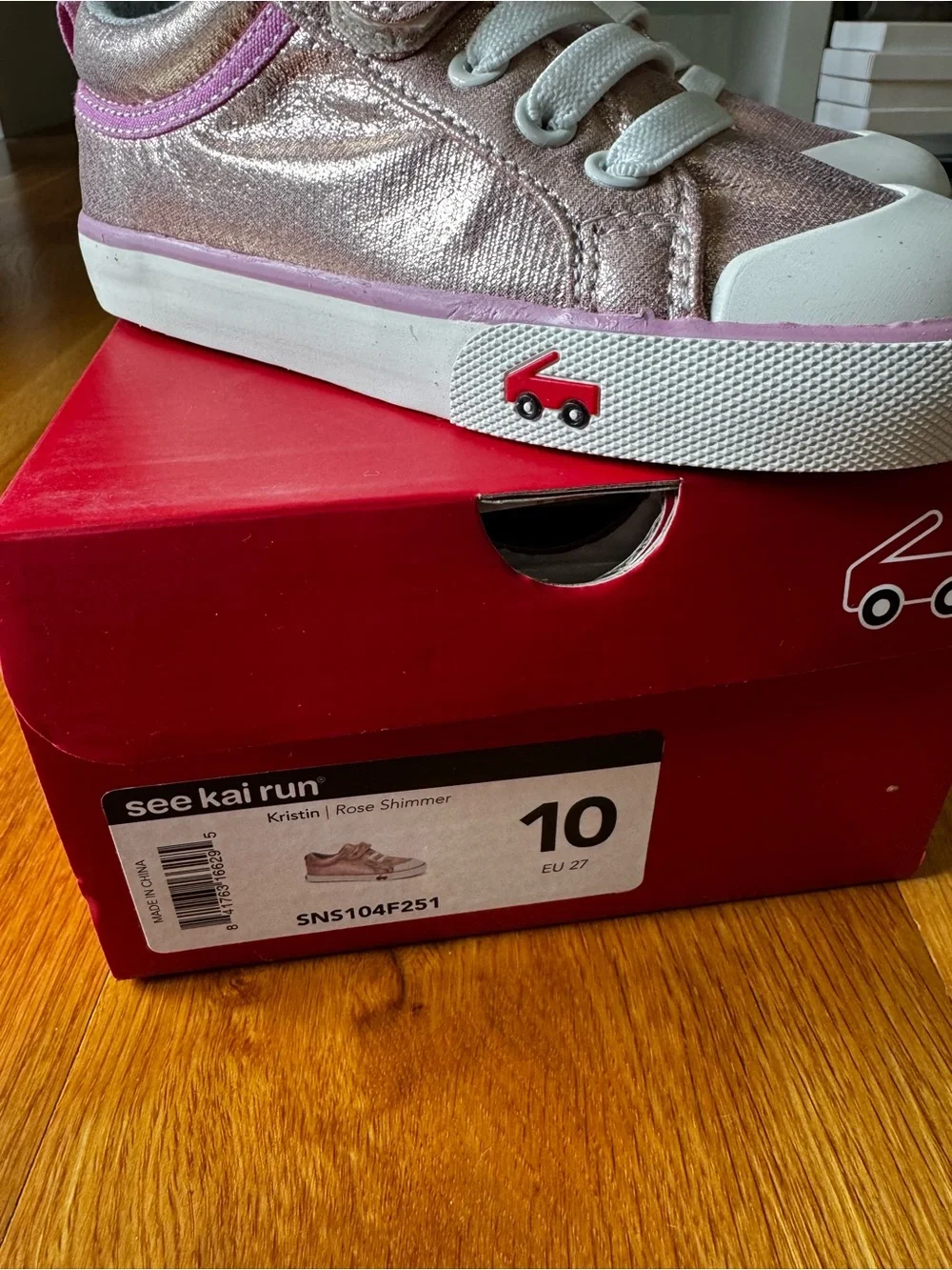 See Kai Run Rose Gold Metallic Kids' Sneakers with Pink Trim